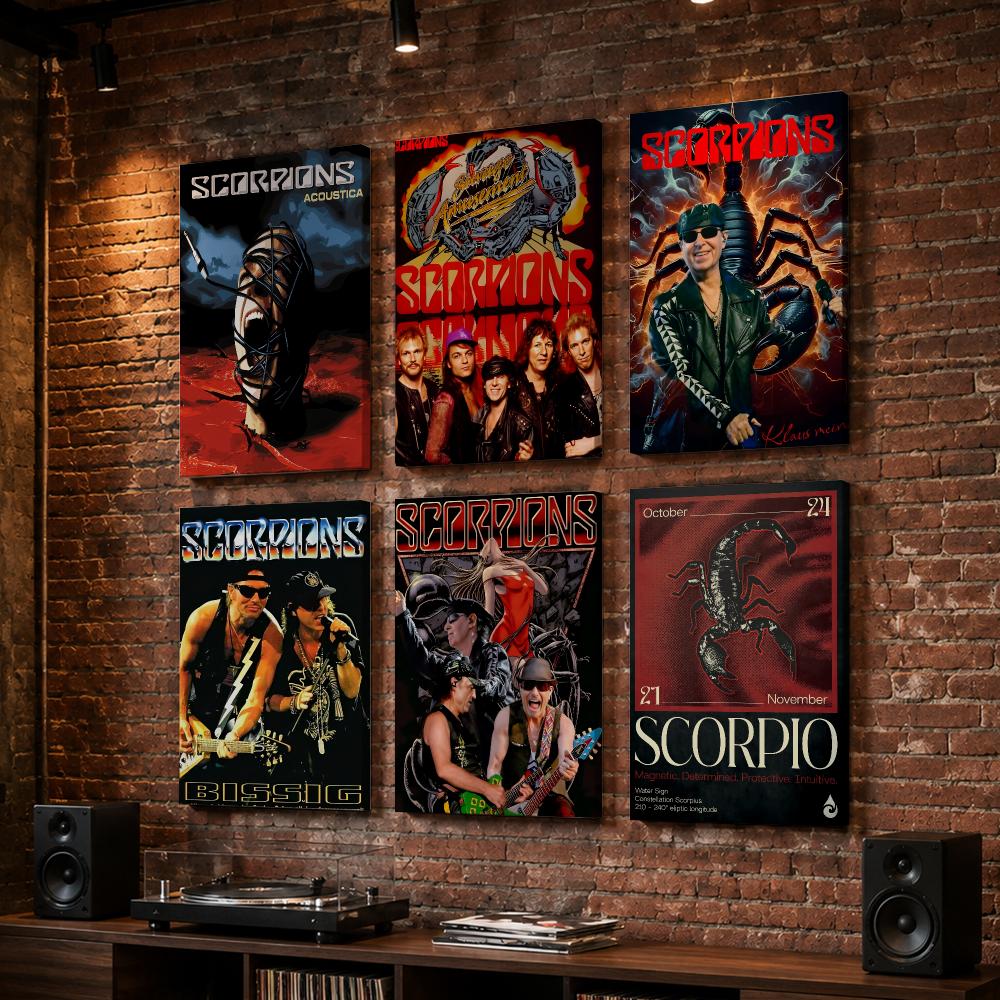 Live Rock - S-Scorpions Vintage-Rockmusik, gerahmtes Wandbild, Holz-Leinwandposter für